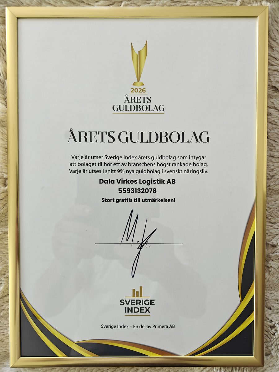 Årets Guldbolag 2026 – Dala Virkes Logistik AB diplom